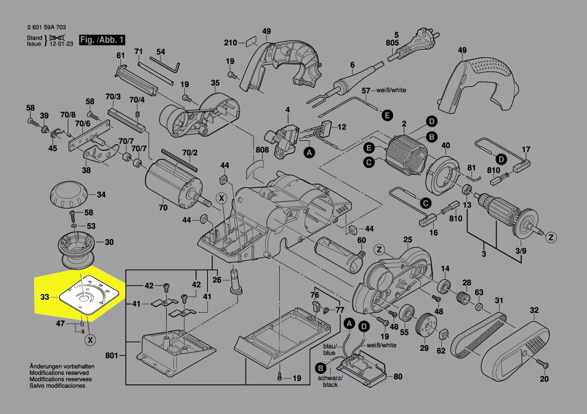 plaque réglage épaisseur copeau réf. 2 601 120 009 Bosch